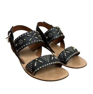 Valentino Garavani Studded Flat Sandals Black Suede Resort Vacation Size 37.5
